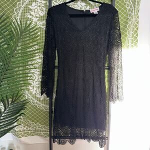 🖤 Vintage-Inspired Black Crochet Lace Mini Dress 🖤